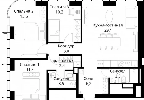 3-комнатная квартира - Волоколамское шоссе, 95/2 / ЖК Сити Бэй - фото 1
