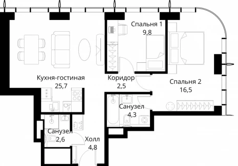 2-комнатная квартира - Волоколамское шоссе, 95/2 / ЖК Сити Бэй - фото 1