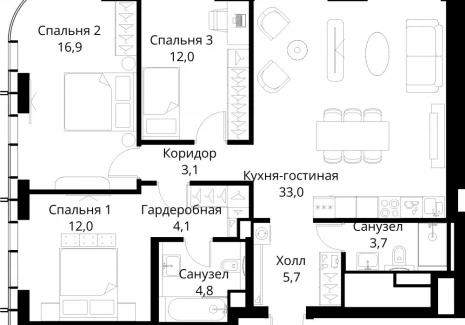 3-комнатная квартира - Волоколамское шоссе, 95/2 / ЖК Сити Бэй - фото 1