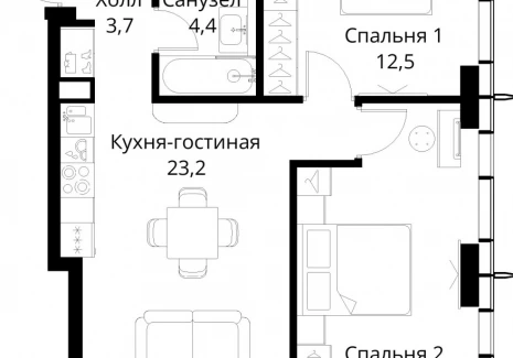 2-комнатная квартира - Волоколамское шоссе, 95/2 / ЖК Сити Бэй - фото 1