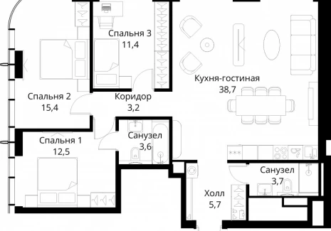 3-комнатная квартира - Волоколамское шоссе, 95/2 / ЖК Сити Бэй - фото 1