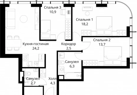 3-комнатная квартира - Волоколамское шоссе, 95/2 / ЖК Сити Бэй - фото 1