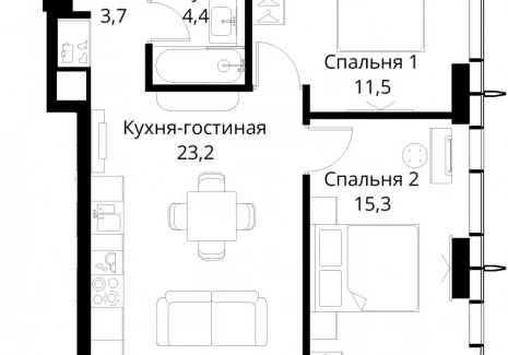 2-комнатная квартира - Волоколамское шоссе, 95/2 / ЖК Сити Бэй - фото 1