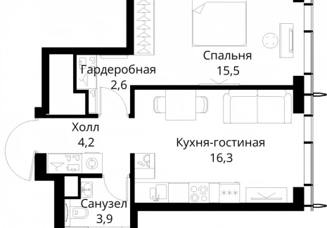 1-комнатная квартира - Волоколамское шоссе, 95/2 / ЖК Сити Бэй - фото 1