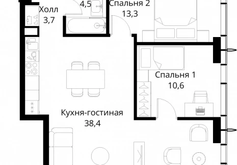 2-комнатная квартира - Волоколамское шоссе, 95/2 / ЖК Сити Бэй - фото 1