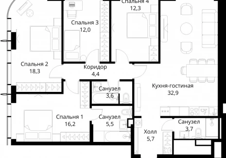 4-комнатная квартира - Волоколамское шоссе, 95/2 / ЖК Сити Бэй - фото 1