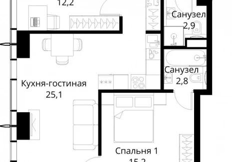 2-комнатная квартира - Волоколамское шоссе, 95/2 / ЖК Сити Бэй - фото 1