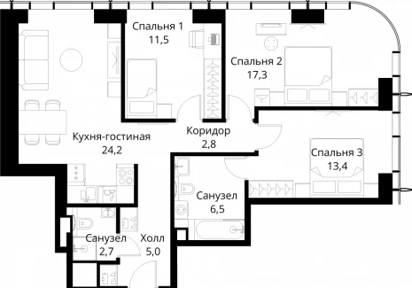 3-комнатная квартира - Волоколамское шоссе, 95/2 / ЖК Сити Бэй - фото 1