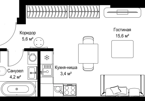Квартира студия - Ленинградский проспект, 8 / ЖК Слава - фото 1