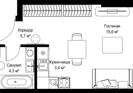 Квартира студия - Ленинградский проспект, 8 / ЖК Слава - фото 1