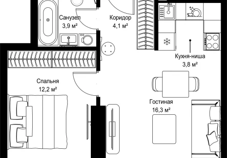 1-комнатная квартира - Ленинградский проспект, 8 / ЖК Слава - фото 1
