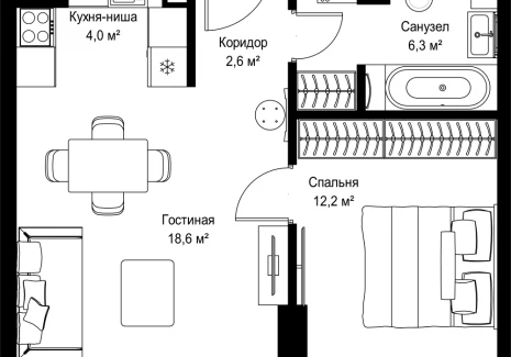 1-комнатная квартира - Ленинградский проспект, 8 / ЖК Слава - фото 1