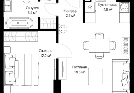 1-комнатная квартира - Ленинградский проспект, 8 / ЖК Слава - фото 1