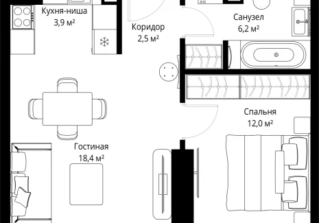 1-комнатная квартира - Ленинградский проспект, 8 / ЖК Слава - фото 1