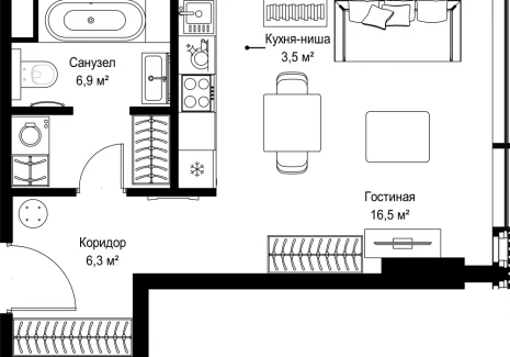 Квартира студия - Ленинградский проспект, 8 / ЖК Слава - фото 1