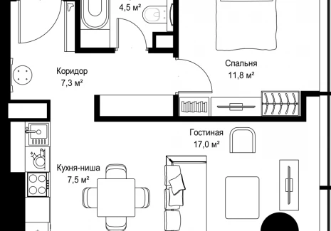 1-комнатная квартира - Ленинградский проспект, 8 / ЖК Слава - фото 1
