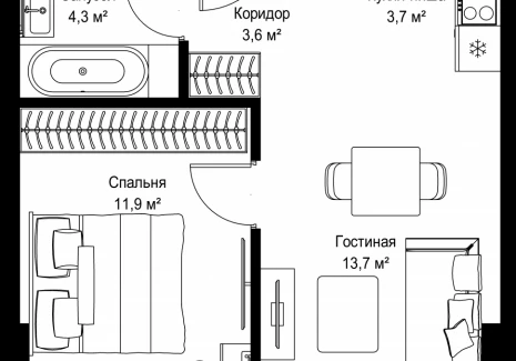 1-комнатная квартира - Ленинградский проспект, 8 / ЖК Слава - фото 1