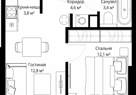1-комнатная квартира - Ленинградский проспект, 8 / ЖК Слава - фото 1