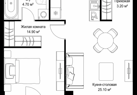 1-комнатная квартира - Серегина, 5 / ЖК С5 - фото 1