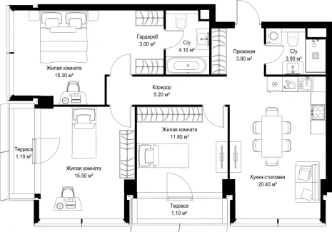 3-комнатная квартира - Серегина, 5 / ЖК С5 - фото 1