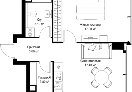 1-комнатная квартира - Серегина, 5 / ЖК С5 - фото 1