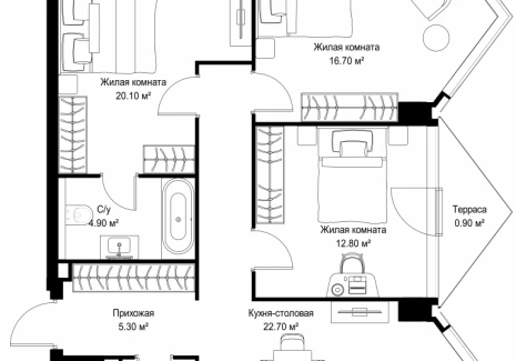 3-комнатная квартира - Серегина, 5 / ЖК С5 - фото 1