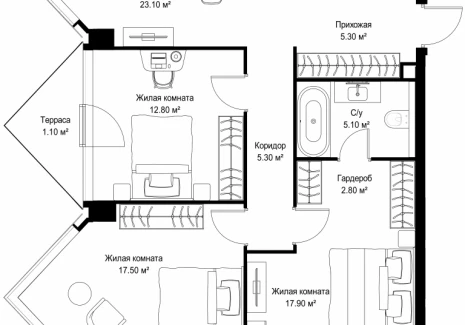 3-комнатная квартира - Серегина, 5 / ЖК С5 - фото 1