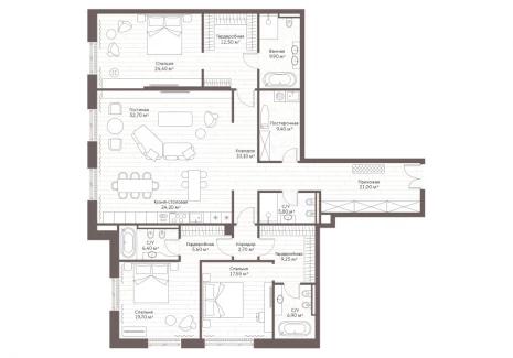 3-комнатная квартира - Староваганьковский пер., 17 / ЖК Кло 17 - фото 1