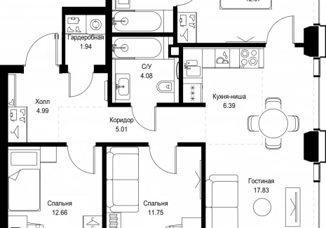 3-комнатная квартира - ул. Верейская, 29/32Д / ЖК СЕТ - фото 1