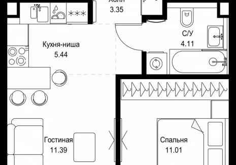 1-комнатная квартира - ул. Верейская, 29/32Д / ЖК СЕТ - фото 1