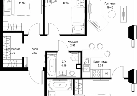3-комнатная квартира - ул. Верейская, 29/32Д / ЖК СЕТ - фото 1