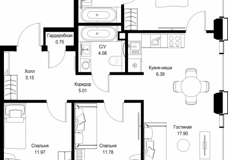 3-комнатная квартира - ул. Верейская, 29/32Д / ЖК СЕТ - фото 1