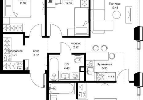 3-комнатная квартира - ул. Верейская, 29/32Д / ЖК СЕТ - фото 1