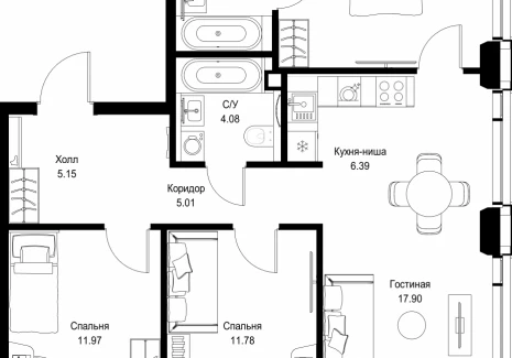 3-комнатная квартира - ул. Верейская, 29/32Д / ЖК СЕТ - фото 1