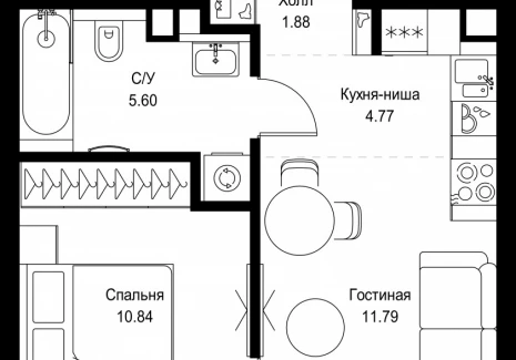 1-комнатная квартира - ул. Верейская, 29/32Д / ЖК СЕТ - фото 1
