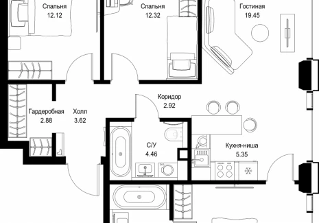3-комнатная квартира - ул. Верейская, 29/32Д / ЖК СЕТ - фото 1