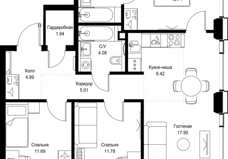 3-комнатная квартира - ул. Верейская, 29/32Д / ЖК СЕТ - фото 1