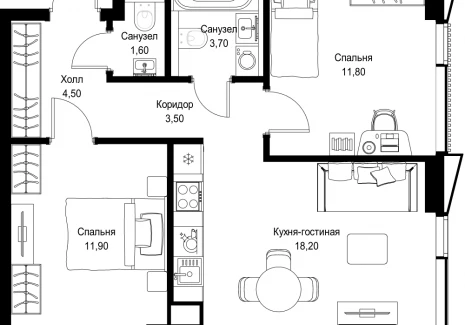 2-комнатная квартира - Вишневая, 7 / ЖК СИТИДЗЕН - фото 1