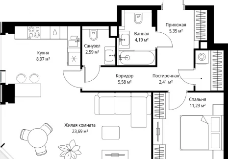 2-комнатная квартира - Вишневая, 7 / ЖК СИТИДЗЕН - фото 1