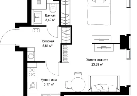 1-комнатная квартира - Вишневая, 7 / ЖК СИТИДЗЕН - фото 1