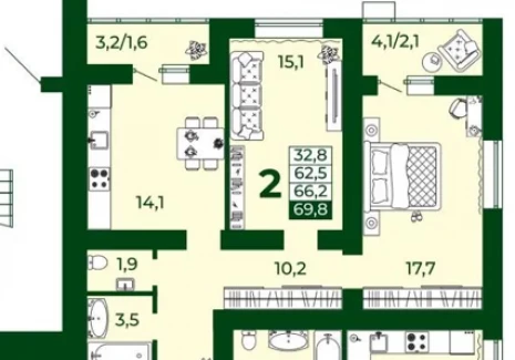 2-комнатная квартира - Олега Пешкова, 4 / ЖК Уют-Парк - фото 1