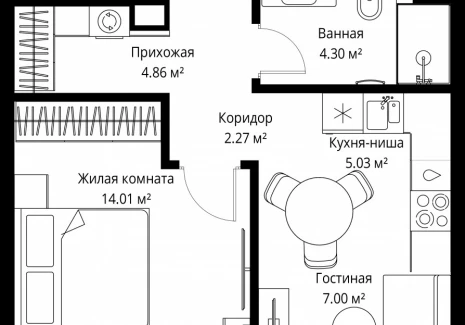 1-комнатная квартира - ул. Верейская, 29/42 / ЖК ВЕЕР - фото 1