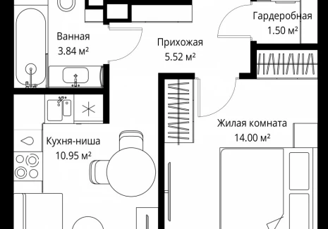 1-комнатная квартира - ул. Верейская, 29/42 / ЖК ВЕЕР - фото 1
