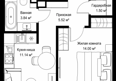 1-комнатная квартира - ул. Верейская, 29/42 / ЖК ВЕЕР - фото 1