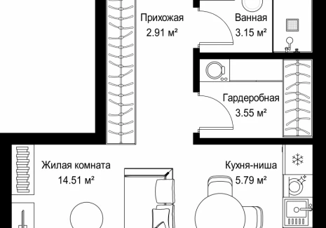 1-комнатная квартира - ул. Верейская, 29/42 / ЖК ВЕЕР - фото 1