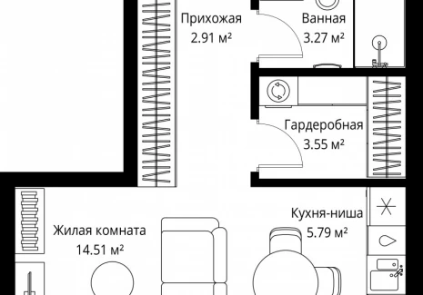 1-комнатная квартира - ул. Верейская, 29/42 / ЖК ВЕЕР - фото 1