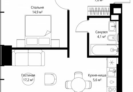 1-комнатная квартира - ул. Верейская, 29/35 / ЖК ВЕЕР - фото 1