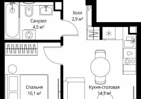 1-комнатная квартира - ул. Верейская, 29/35 / ЖК ВЕЕР - фото 1