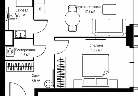 1-комнатная квартира - ул. Верейская, 29/35 / ЖК ВЕЕР - фото 1
