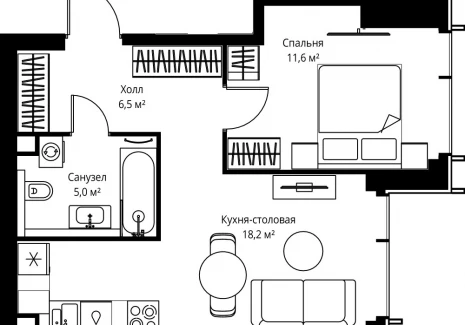 1-комнатная квартира - ул. Верейская, 29/35 / ЖК ВЕЕР - фото 1